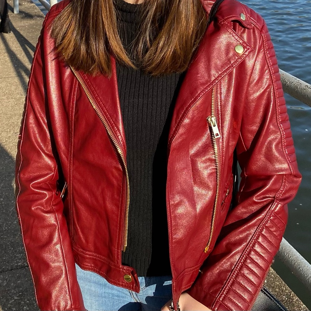 Love Tree Burgundy Faux Leather Jacket